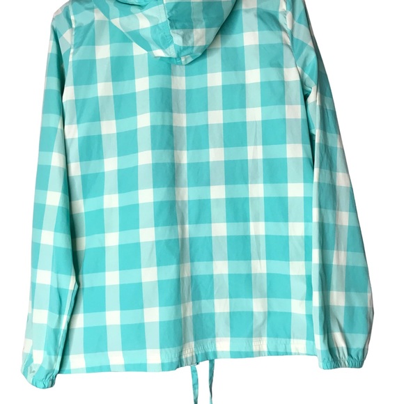 Women's Small Patagonia Check Gingham Shell Jacket Coat Aqua Cream Windbreaker - Picture 11 of 11